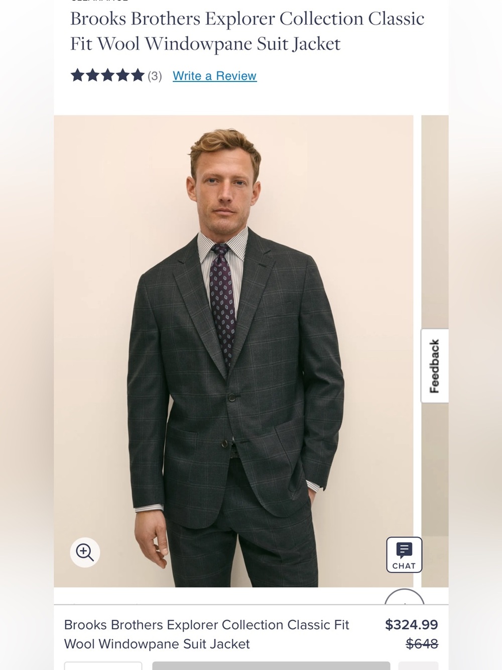 NEW Brooks Brothers Explorer Collection Classic Fit Wool Windowpane Suit Jacket